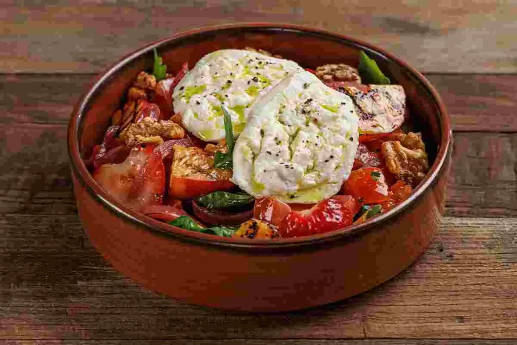 Grilled Peach + Burrata Cheese Salad